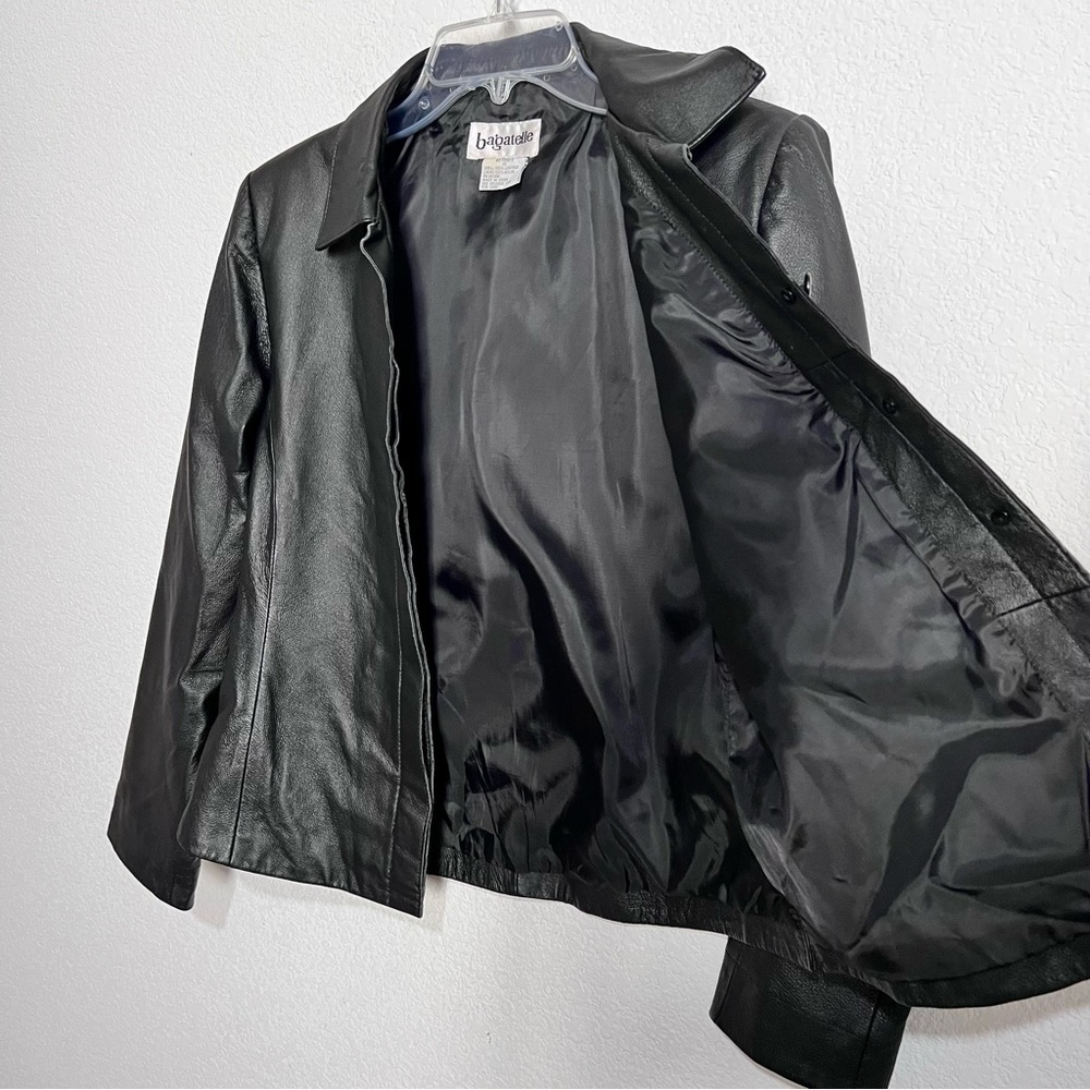 Vintage Bagatelle Black Kid Leather Button Front Lined Biker Moto Jacket 6 - Picture 8 of 13